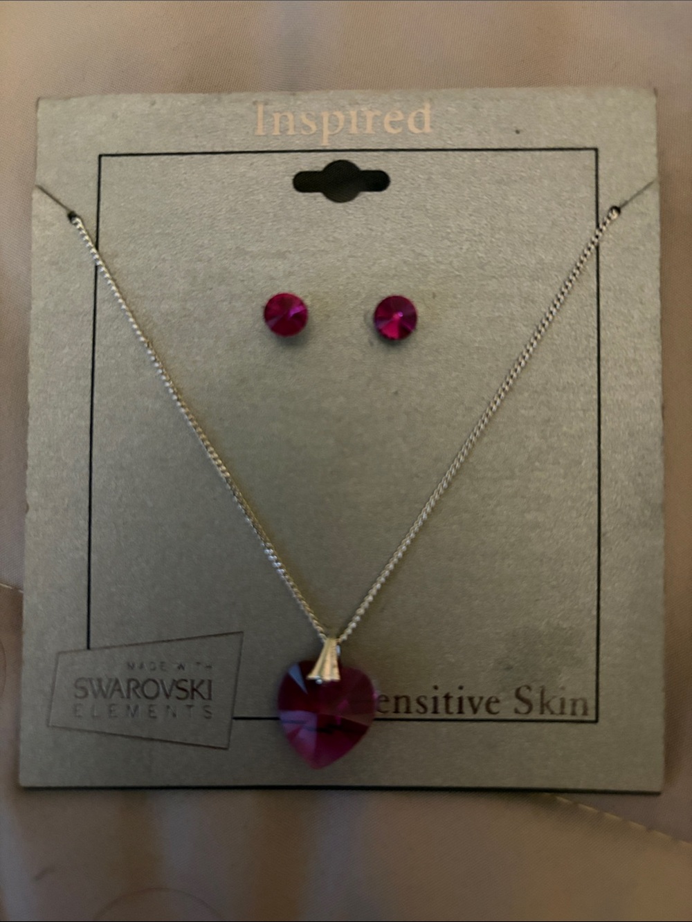 Kohl's Fuchsia Heart Crystal Pendant Necklace with Stud Earrings